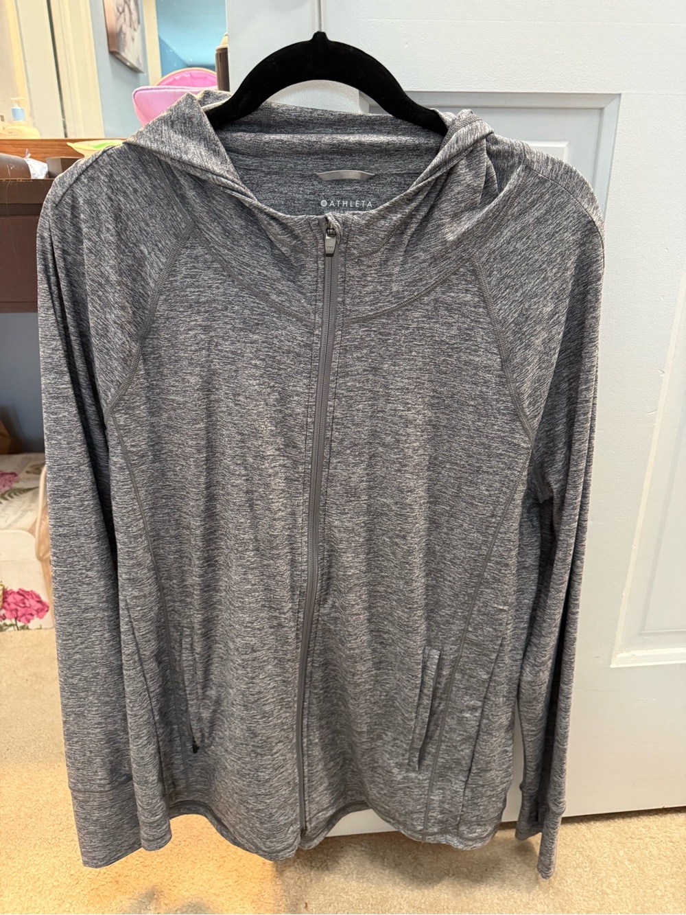 Athleta Heathered Gray Full-Zip Hooded Utility Jacket